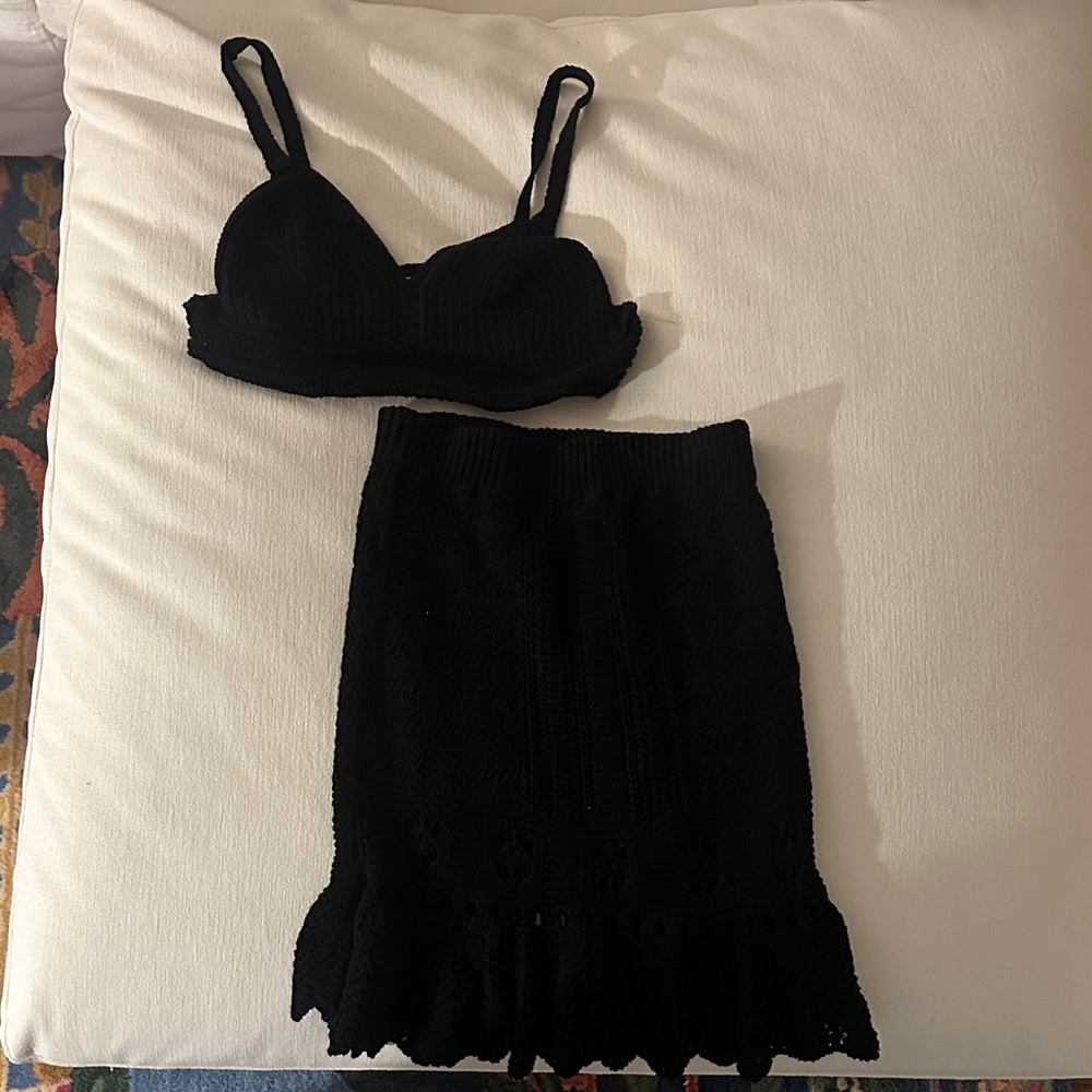 By Anthropologie Knit Black Skirt Set